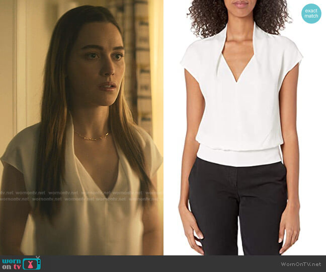 Theory Drape Rib Top worn by Love Quinn (Victoria Pedretti) on You