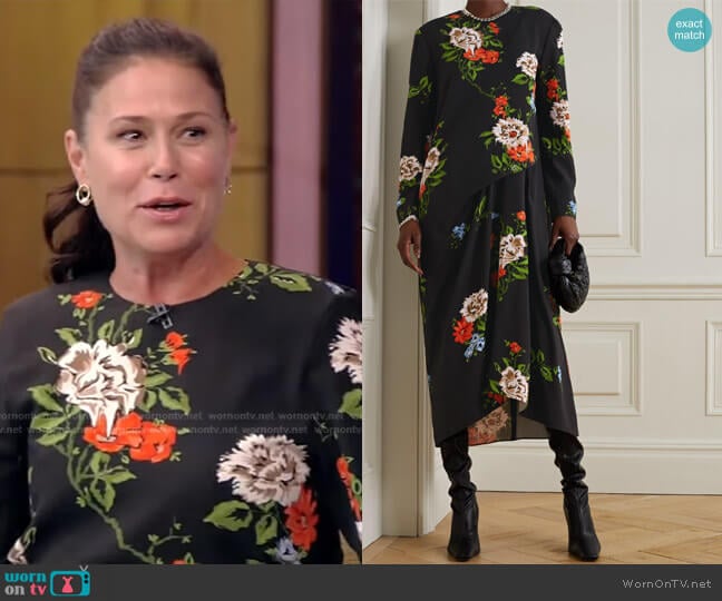 Tibi Quinn Gathered Floral-Print Crepe Midi Dress