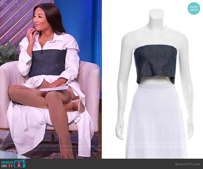 Tibi Denim Corset Crop top worn by Jeannie Mai on The Real