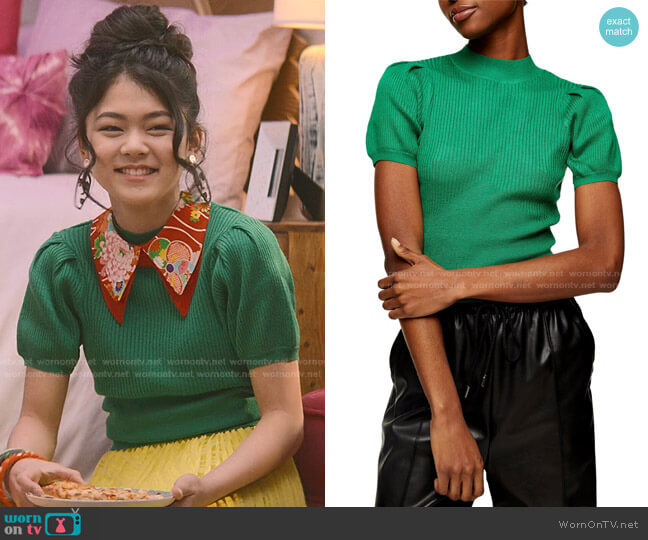 Topshop Puff Sleeve Mock Neck Rib Sweater worn by Claudia Kishi (Momona Tamada) on The Baby-Sitters Club