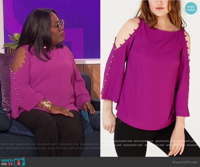 Trina Turk Amor Cold Shoulder Button Detail Top worn by Sheryl Underwood on The Talk
