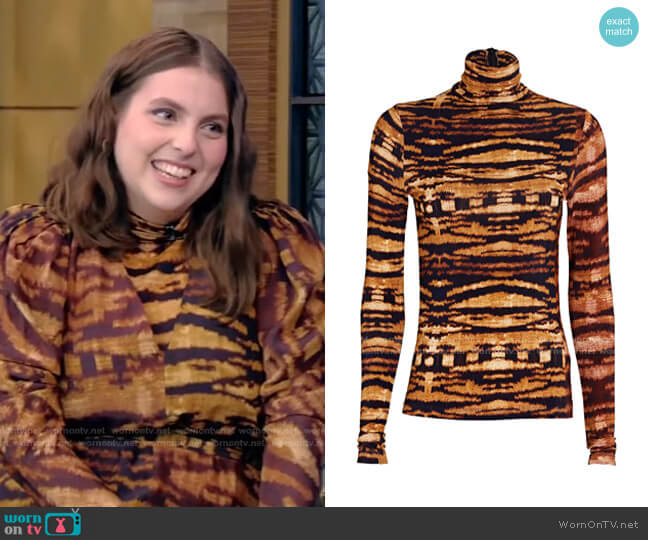 Ulla Johnson Aurelia Tigers Eye Mesh Turtleneck Top