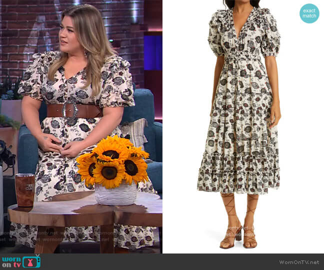 Ulla Johnson Irvette Floral Cotton Blend Dress worn by Kelly Clarkson on The Kelly Clarkson Show