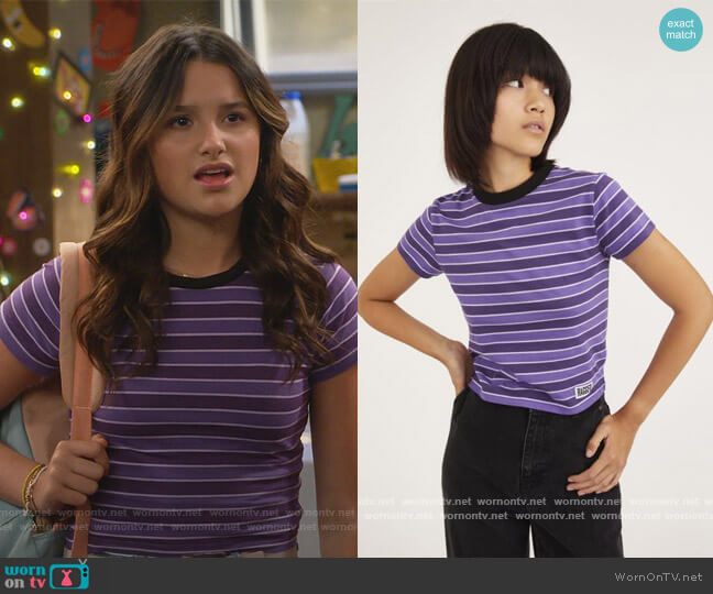 The Ragged Priest Striped Ringer Tee worn by Lex (Jules LeBlanc) on Side Hustle