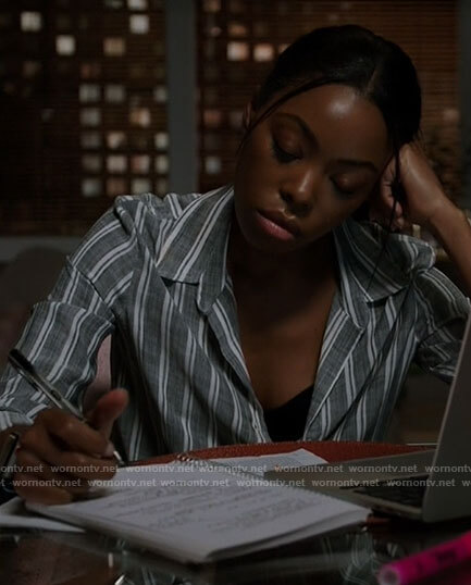 Vanessa’s grey striped shirt on Chicago Med