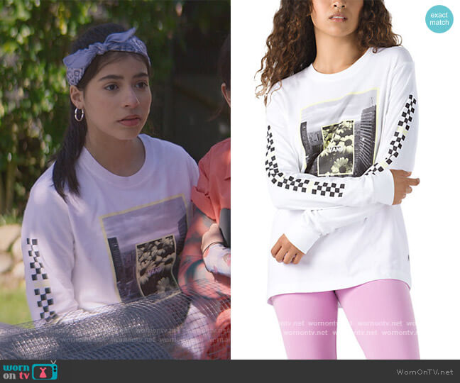 Vans Room View Long Sleeve Boyfriend Tee worn by Dawn Schafer (Kyndra Sanchez) on The Baby-Sitters Club