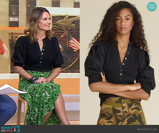 Veronica Beard Coralee Puff-Sleeve Top worn by Savannah Guthrie on Today