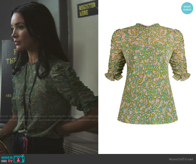 Veronica Beard Natuka Paisley Blouse worn by Bess (Maddison Jaizani) on Nancy Drew