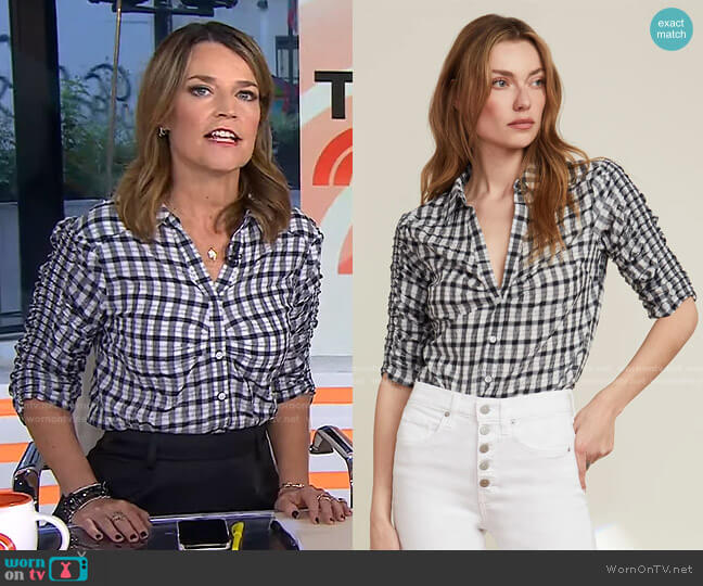 Veronica Beard Porta Crinkled Plaid Shirt worn by Savannah Guthrie on Today