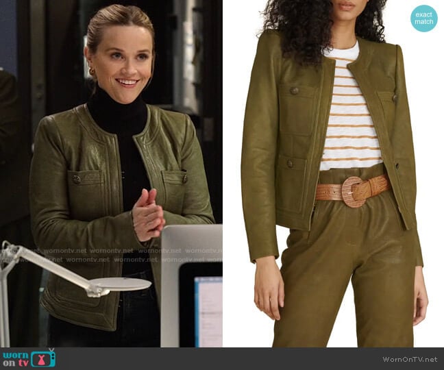 Veronica Beard Shanti Leather Jacket worn by Bradley Jackson (Reese Witherspoon) on The Morning Show