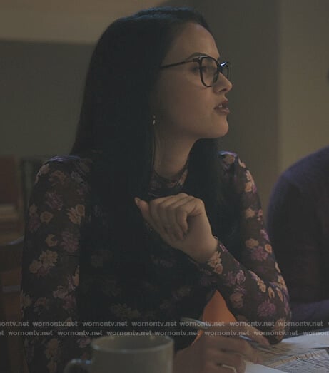 Veronica’s black floral turtleneck top on Riverdale