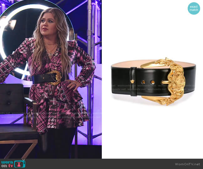 Versace Runway Wide Leather Belt with Golden Buckle worn by Kelly Clarkson on The Voice