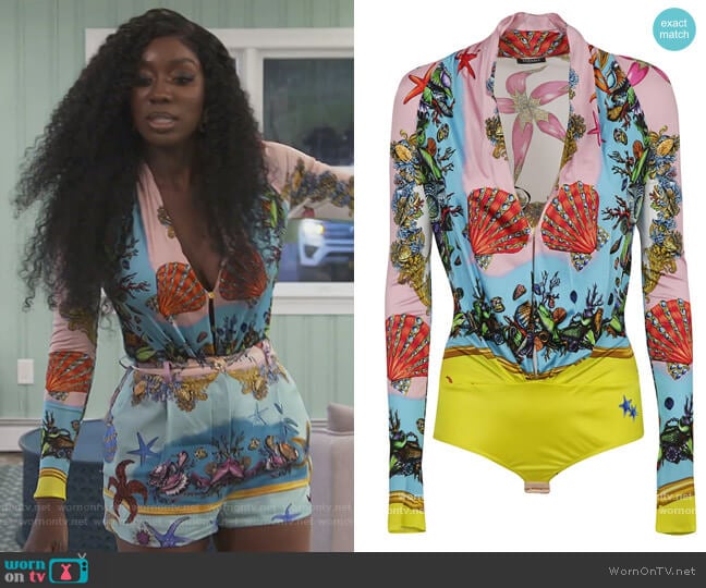 Versace Tresor De la Mer Print Bodysuit worn by Wendy Osefo on The Real Housewives of Potomac