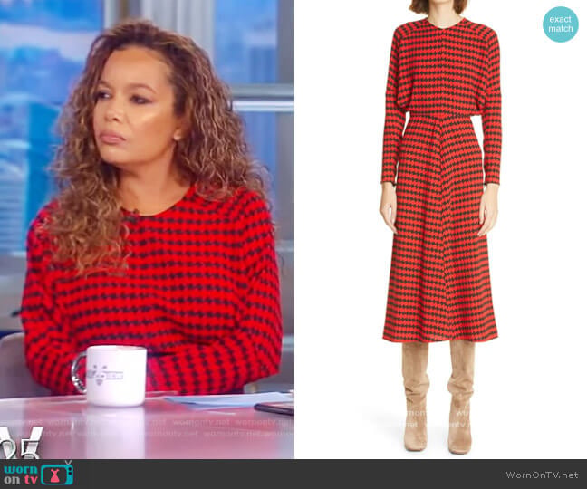 Victoria Beckham Houndstooth Crepe Long Sleeve Midi Dress worn by Sunny Hostin on The View