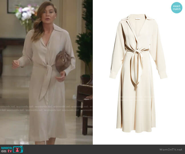 Vince Long-Sleeve Collared Tie-Front Dress worn by Meredith Grey (Ellen Pompeo) on Greys Anatomy
