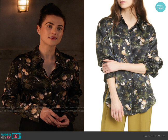 Vince Rose Field Shaped Collar Silk Blouse worn by Lena Luthor (Katie McGrath) on Supergirl