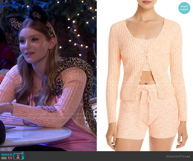 Wayf Frenchie Ribbed Cardigan in Peach worn by Alice Caroline Horton (Lindsay Arnold) on Days of our Lives
