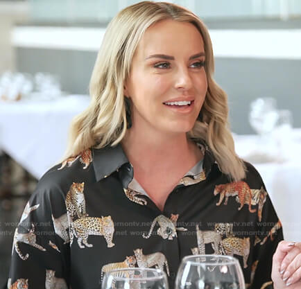 Whitney’s black animal print shirtdress on The Real Housewives of Salt Lake City