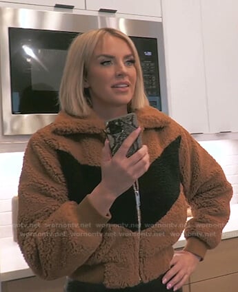 Whitney’s brown and black teddy jacket on The Real Housewives of Salt Lake City