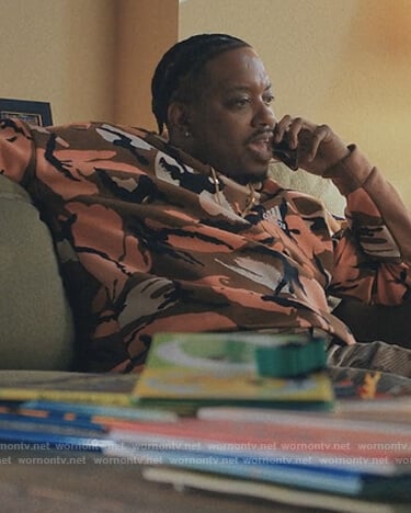 Yogi’s camo print hoodie on Love Life