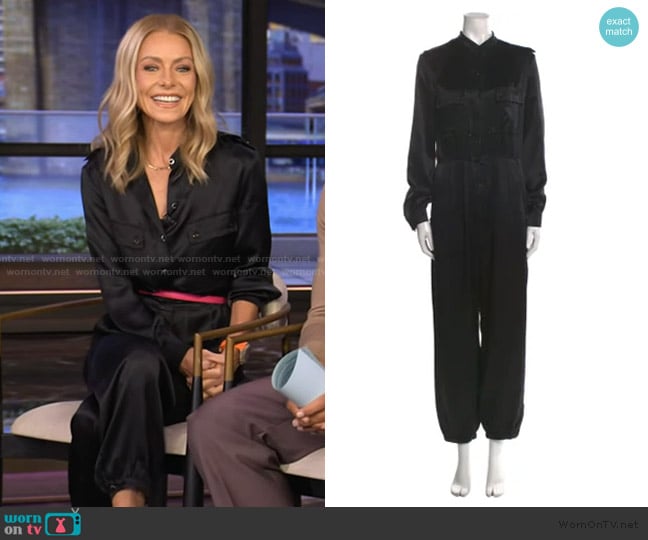 Saint Laurent Silk Long Sleeve Jumpsuit worn by Kelly Ripa on Live with Kelly and Mark