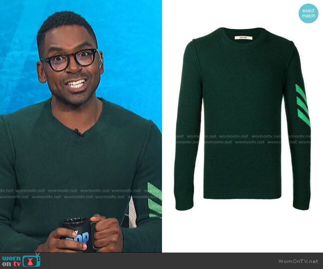 Zadig & Voltaire Kennedy Intarsia Arrow Jumper In Green worn by Justin Sylvester on E! News