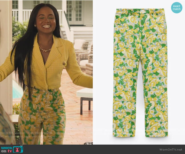 Zara Green Floral Pants worn by Lauren Dupont (Rhyon Nicole Brown) on Our Kind of People
