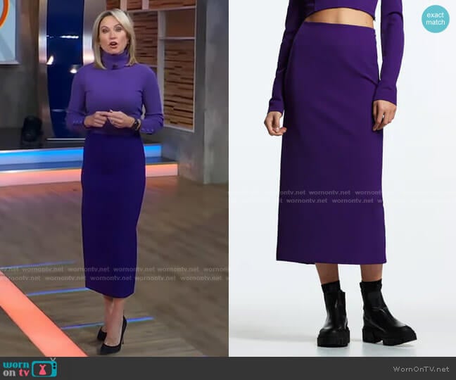 Zara Slit Tube Skirt worn by Amy Robach on Good Morning America