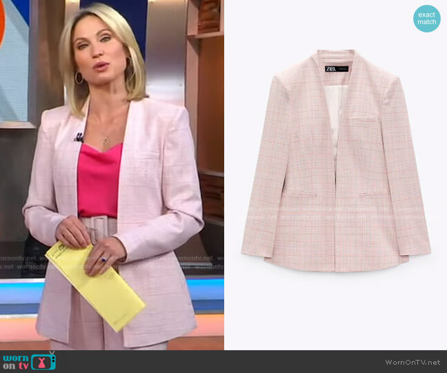 Zara Tailored Plaid Blazer worn by Amy Robach on Good Morning America