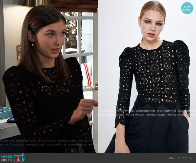 Zara Textured Weave Top with Voluminous Sleeves worn by Willow Tait (Katelyn MacMullen) on General Hospital