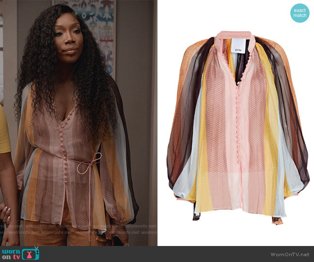 Acler Astone Pleated Stripe Chiffon Blouse worn by Naomi (Brandy Norwood) on Queens