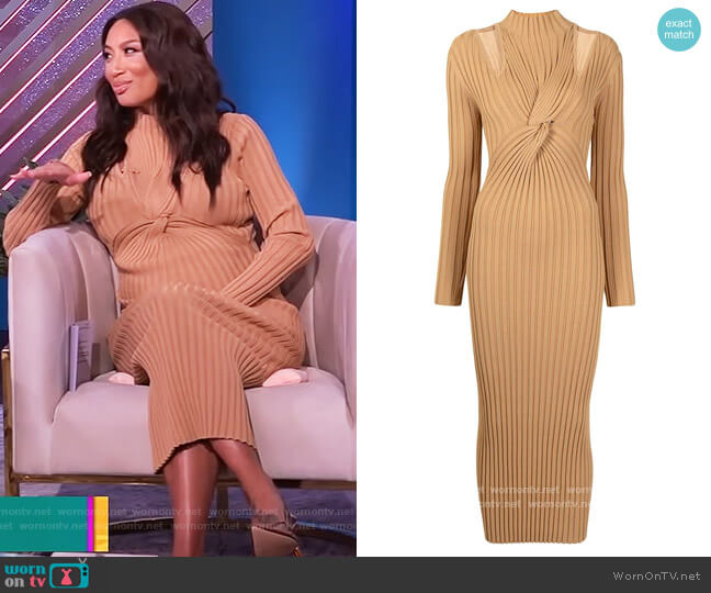 Acler Collins ribbed midi dress worn by Jeannie Mai on The Real