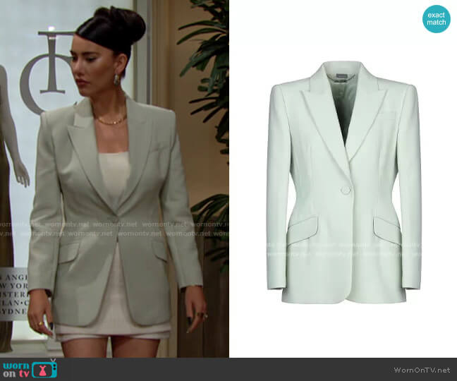Alexander McQueen Sartorial Jacket in Light Green worn by Steffy Forrester (Jacqueline MacInnes Wood) on The Bold and the Beautiful