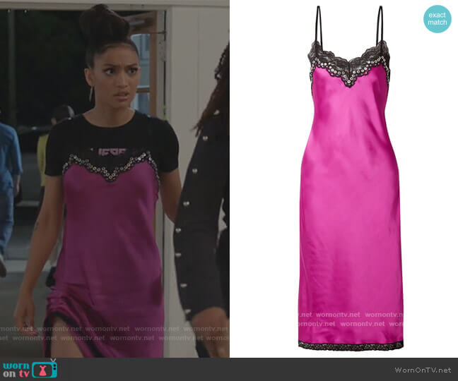 Alexander Wang Embellished lace-trimmed satin slip dress worn by Olivia Baker (Samantha Logan) on All American