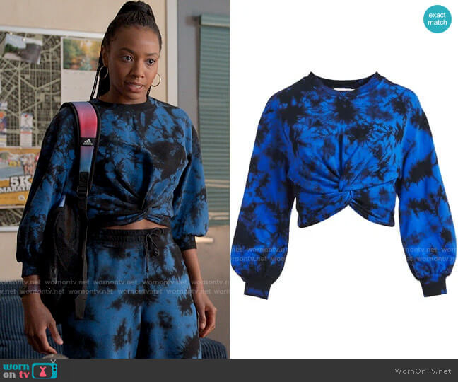 Alice + Olivia Marcelle Tie-Dye Twist-Front Sweatshirt worn by Whitney Chase (Alyah Chanelle Scott) on The Sex Lives of College Girls