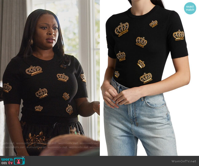 Alice + Olivia Ciara Crown Pullover Sweater worn by Jill (Naturi Naughton) on Queens