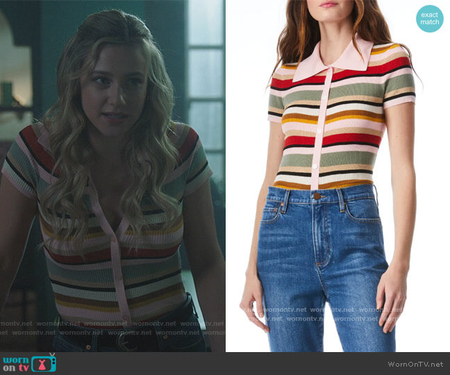 Alice + Olivia Colleen Stripe Button-Up Polo worn by Betty Cooper (Lili Reinhart) on Riverdale