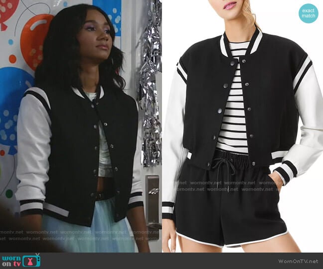 Alice and Olivia Keri Varsity Jacket worn by Layla Keating (Greta Onieogou) on All American