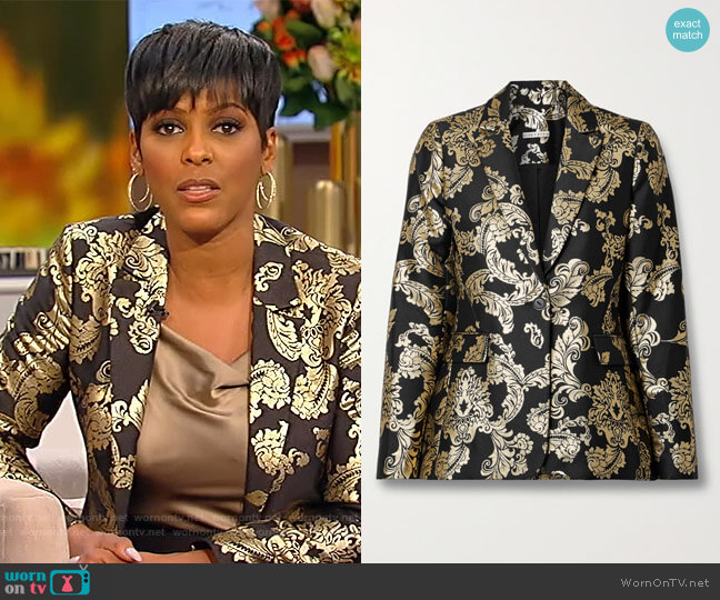 Alice + Olivia Macey metallic jacquard blazer worn by Tamron Hall on Tamron Hall Show