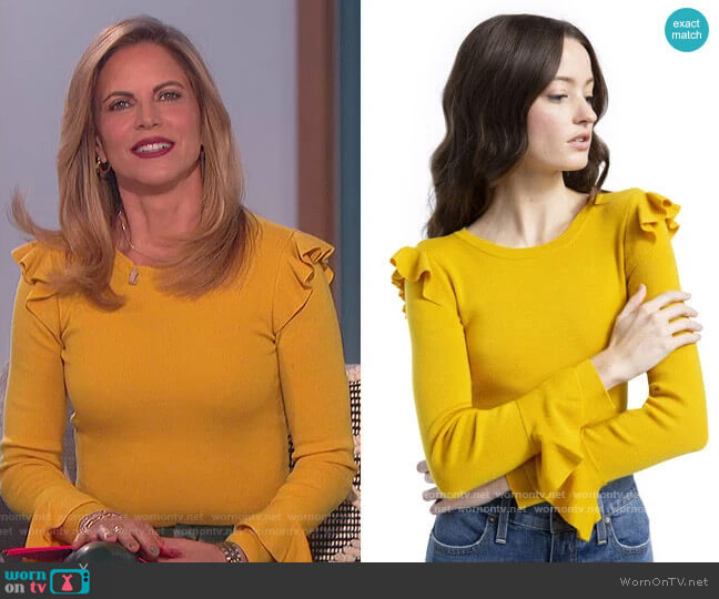 Alice + Olivia Mittie Ruffle Pullover worn by Natalie Morales on The Talk