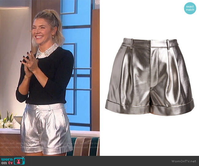 Alice + Olivia Conry Vegan Leather Cuff Shorts worn by Amanda Kloots on The Talk