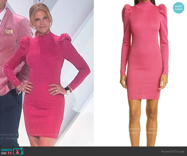 Alice + Olivia Issa Turtleneck Puff-Sleeve Dress worn by Natalie Morales on The Talk