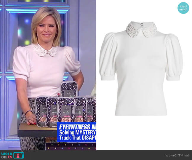Alice + Olivia Ciara Pearl Collar Wool Sweater worn by Sara Haines on The View