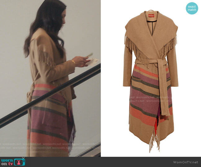 Altuzarra Fringed Striped Felt Coat worn by Luna La (Zión Moreno) on Gossip Girl