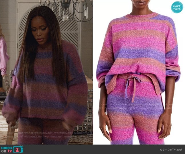 Aqua Space Dyed Crewneck Sweater worn by Brianna (Eve) on Queens