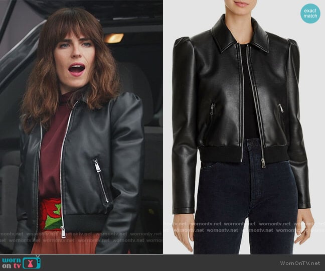 Aqua Faux Leather Jacket worn by Marina (Karla Souza) on Home Economics