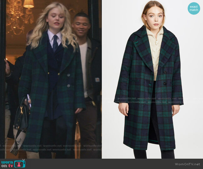 Avec Les Filles Double Face Plaid Raglan Coat worn by Audrey Hope (Emily Alyn Lind) on Gossip Girl