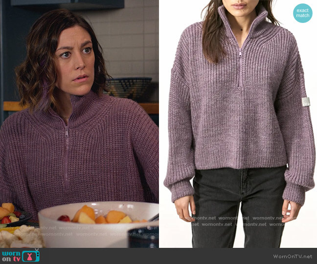 BDG Fisherman Half Zip Sweater worn by Sarah (Caitlin McGee) on Home Economics