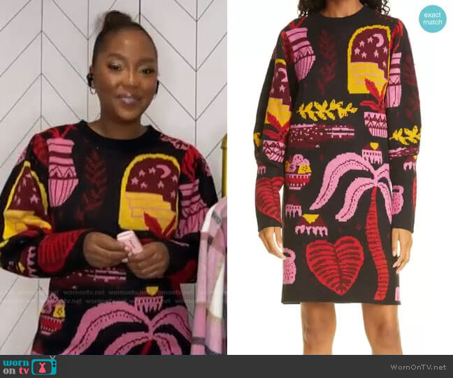 Farm Rio Tropical Magic Sweater Dress worn by Makho Ndlovu on Today