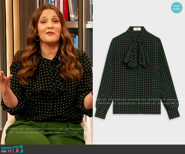 Celine Blouse with Jabot in Crepe de Chine worn by Drew Barrymore on The Drew Barrymore Show